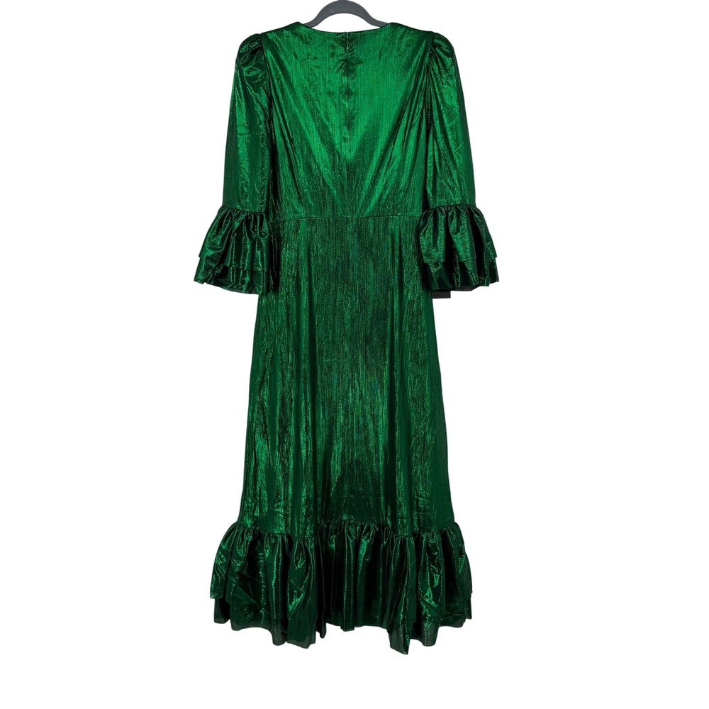 Pomander Place Lillith Dress Emerald Green Medium Metallic Ruffle Midi Dress NWT - Picture 2 of 9